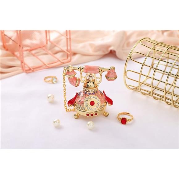 Vintage Style Telephone Shape Jewelry Trinket Box with Rich Enamel and Sparkling - Picture 5 of 6